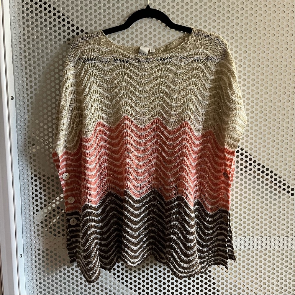 Vila Crochet Knit Oversized Top Vintage Look Size S/M in Colorblock Cream Red